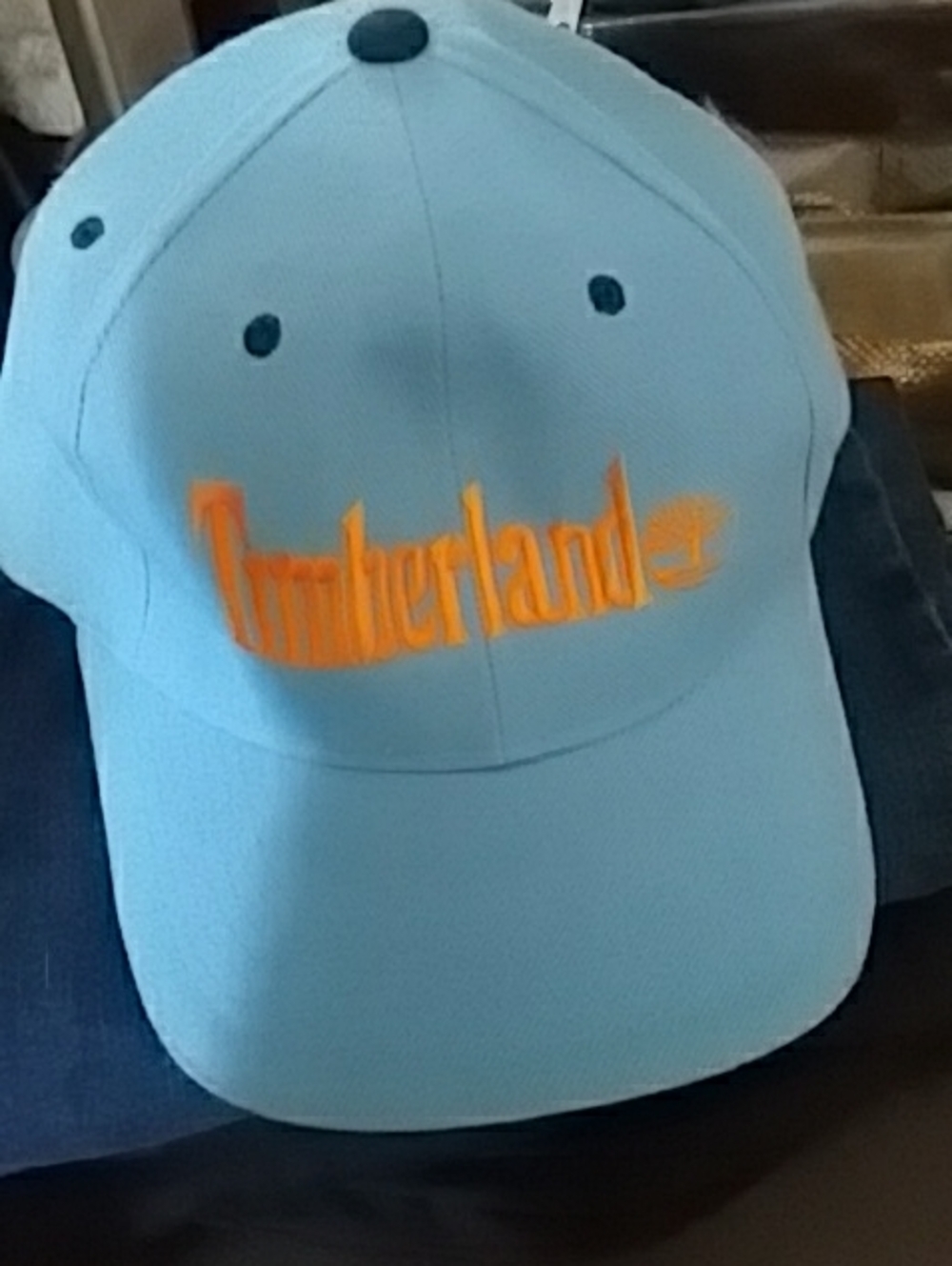 Timberland Mens  Light Blue Cap with Orange Logo Embroidery